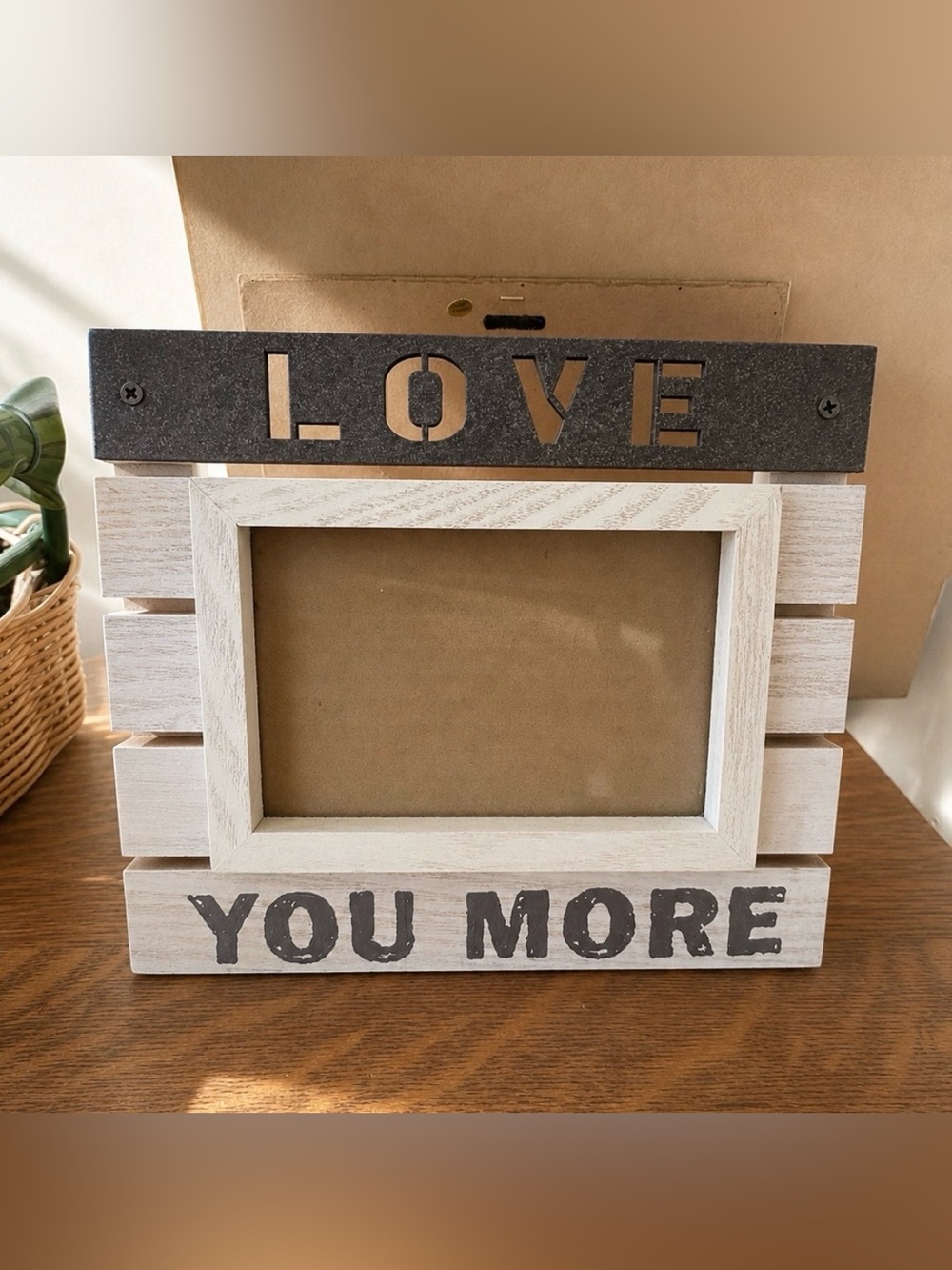 Rustic White & Black 'Love You More' Wooden Photo Frame